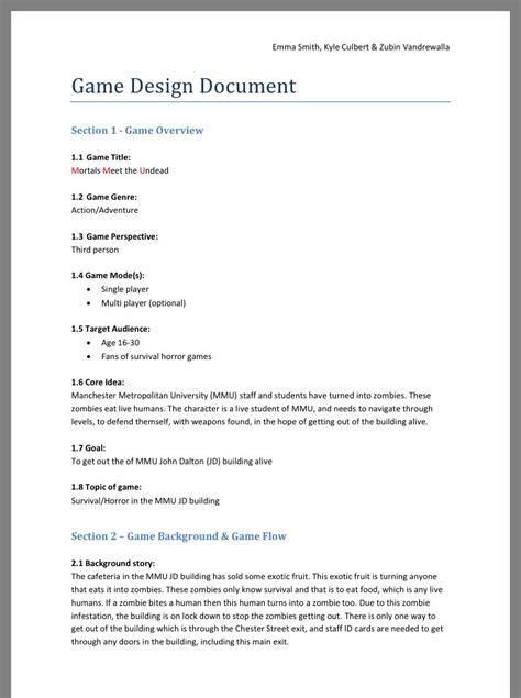 gdd game design document template